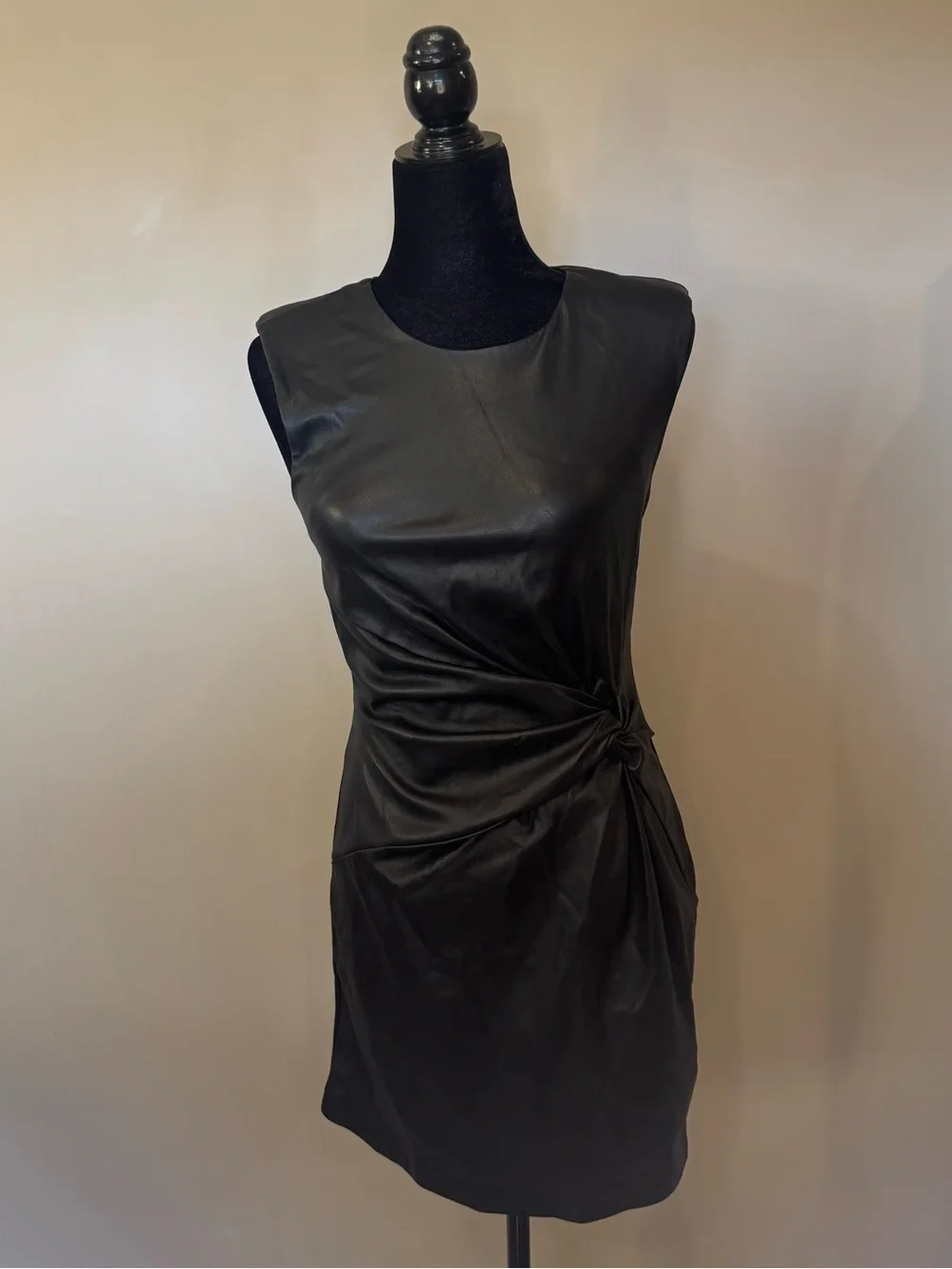 Dynamite Black Faux Leather Mini Dress Ruched Bodycon Sleeveless Size S - Picture 2 of 9